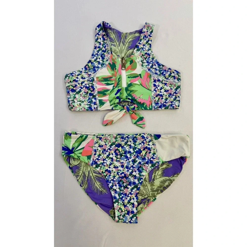 Maaji Girls 2 Piece Bikini Swimsuit Tropical Reversible Sz 10 EUC Beach Pool